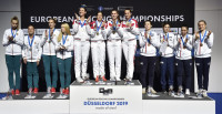 Women's Team Sabre Podium (l to r HUN RUS, FRA)